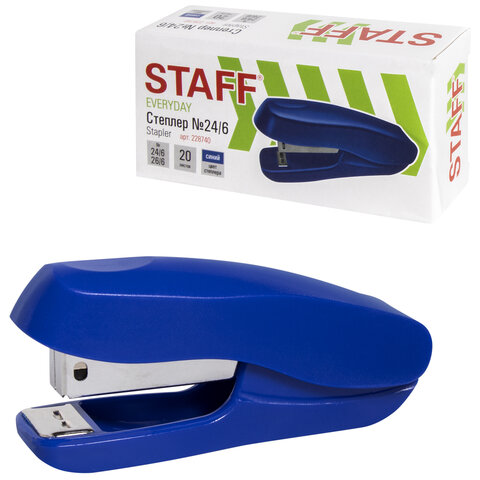 Степлер №24/6, 26/6 STAFF Everyday, до 20 листов, синий, арт.228740