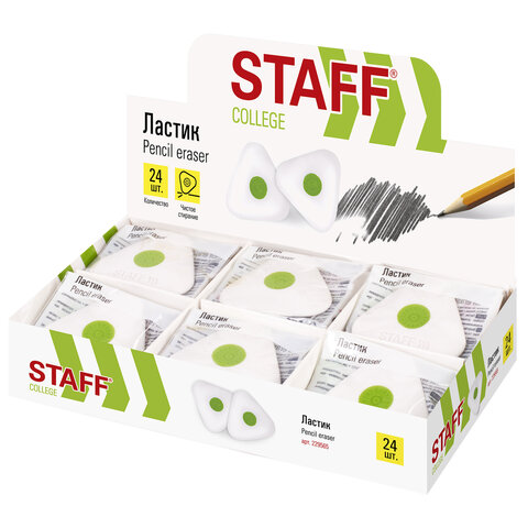 Ластик "Staff" College, белый, треугольный, пластик.держатель, 229565