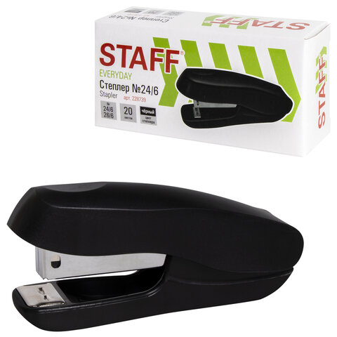 Степлер №24/6, 26/6 STAFF Everyday, до 20 листов, черный, арт.228739