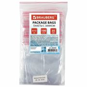 Пакеты с замком ZIP LOCK «зиплок», комплект 100 шт., 80х120 мм, ПВД, толщина 35 микрон, BRAUBERG, 606209