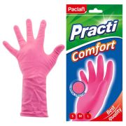 Перчатки МНОГОРАЗОВЫЕ латексные PACLAN «Practi Comfort», хлопчатобумажное напыление, размер 8,5-9, L (большой), розовые, вес 66 г, 407661