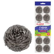 Губки (мочалки) металлические, спиральные, 12х15 г, КОМПЛЕКТ 12 шт., для посуды, гриля, плиты, LAIMA, 606658