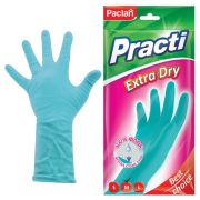 Перчатки МНОГОРАЗОВЫЕ резиновые PACLAN «Extra Dry», хлопчатобумажное напыление, 100% флок, размер 7,5-8, M (средний), синие, вес 52 г, 7340, 407341