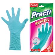 Перчатки МНОГОРАЗОВЫЕ резиновые PACLAN «Extra Dry», хлопчатобумажное напыление, 100% флок, размер 8,5-9, L (большой) синие, вес 54 г, 7350, 407351