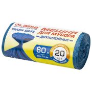 Мешки для мусора LAIMA «ULTRA» 60 л синие, в рулоне 20 шт. прочные, ПВД 25 мкм, 60х70 см, 607687