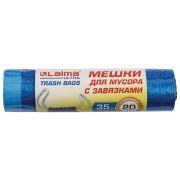 Мешки для мусора с завязками LAIMA «ULTRA» 35 л, синие, рулон 20 шт., особо прочные, ПВД 22 мкм, 50х60 см, 607689