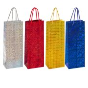 Пакет подарочный для бутылки 13x9x36 см (B), НАБОР 8 шт., 4 дизайна, голография, ЗОЛОТАЯ СКАЗКА, 609735