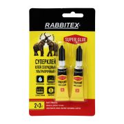 Клей секундный суперклей УЛЬТРАПРОЧНЫЙ, набор 2х3 грамма, RABBITEX (РАББИТЕКС) «ДВА СЛОНА», 609813