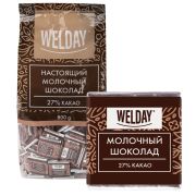Шоколад порционный высшего качества WELDAY (ВЭЛДЭЙ) «Молочный 27%», 800 г (160 плиток по 5 г), пакет, 622406