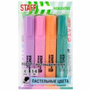 Набор текстовыделителей 4 шт. «STAFF» College STICK PASTEL, пастельные цвета, линия 1-4 мм., 152531