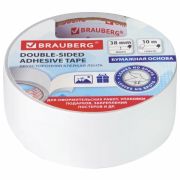 Скотч двухсторонний 38 мм х 10 м «Brauberg» бумажная основа, 229056