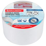 Скотч двухсторонний 50 мм х 8 м «Brauberg» полипропиленовая основа, арт.600481