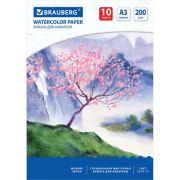 Папка для акварели, А3, 10 л., среднее зерно, «Brauberg», Сакура, 200 г/м2, 125224