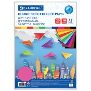 Бумага цветная А3 тонированная 20 л. 10 цв. «Brauberg» двухсторонняя, 124713