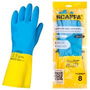 Перчатки латексно-неопреновые SCAFFA «Спектр», КЩС-1, хлопчатобумажное напыление, размер 8, M (средний), 00-01017726
