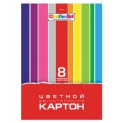 Картон цветной А4 мелованный, двухстороний «Hatber» Creative Set 8цв.8л.