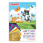 Картон цветной А4 10 цв. 10л. волшебный «Пифагор» Котята, арт. 129914