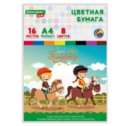 Цветная бумага офсетная А4, BRAUBERG KIDS, 200х280мм, 16л. 8цв., папка, инд. упаковка, 115162