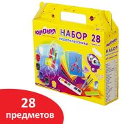 Набор школьных принадлежностей в подарочной коробке ЮНЛАНДИЯ «НАБОР ПЕРВОКЛАССНИКА», 28 предметов, 880119