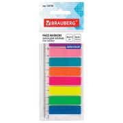 Закладки клейкие «Brauberg» пластик, 12 мм, 8цв*25шт, неоновые, 126700