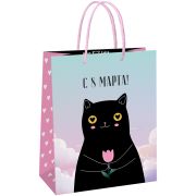 Пакет подарочный 11*14*6,5см MESHU «Black cat»,  глянцевая ламинация