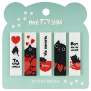 Флажки-закладки MESHU «Cute kitten» пластиковые с дизайном, 45*12мм, 20л*5 цветов, пакет с евро подвесом