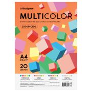 Бумага цветная OfficeSpace «Мультиколор», A4, 80 г/м2, 200л., (20 цветов)