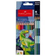 Карандаши цветные Faber-Castell «Dinosaur», 10 цв. + 3 цв. металл. + наклейки, заточен., картон, европодвес