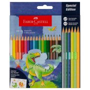 Карандаши цветные Faber-Castell «Dinosaur», 18 цв. + 3 цв. металл. + 3 цв. неон. + наклейки, заточен., картон, европодвес