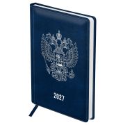 Ежедневник датированный 2027г., А5, 176л., твердый переплет, кожзам, BG «Орел», синий