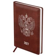 Ежедневник датированный 2027г., А5, 176л., твердый переплет, кожзам, BG «Орел», коричневый