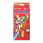 Карандаши цветные 12 цв. «Brauberg» Star Patrol, трехгранные, арт.180595