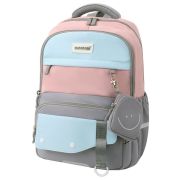 Рюкзак SNOOBAG (СНУБЭГ) PROACTIVE с кошельком, 2 отделения, «Улыбка», серо-розовый, 40х29х17 см, 274445