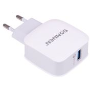 Зарядное устройство быстрое сетевое (220 В) SONNEN, USB QC 3.0 18 Вт, 3 А, белое, 455506