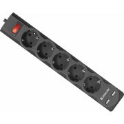 Сетевой фильтр DEFENDER DFS 753, 5 розеток, 2 разъема USB, 3 м, черный, 99753