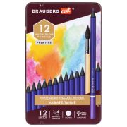 Карандаши акварельные 12 цв «Brauberg» ART PREMIERE, грифель 4мм, металлический пенал 181533