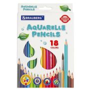 Карандаши акварельные 18 цв «Brauberg» PREMIUM AQUARELLE, натуральное дерево, 181672