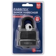 Замок навесной стальной 50 мм «Всепогодный» оцинкованный, прорезиненный, 3 ключа, RABBITEX (РАББИТЕКС), 671301