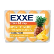 Мыло-крем туалетное 1+1 косметическое 300 г EXXE, КОМПЛЕКТ 4 шт. х 75 г, «Тропические фрукты», С0007349