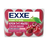 Мыло-крем туалетное 1+1 косметическое 300 г EXXE, КОМПЛЕКТ 4 шт. х 75 г, «Спелая вишня», С0007350