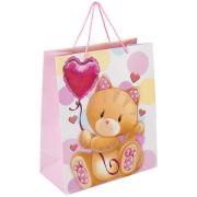 Пакет бумажный подарочный 26x13x32 см, ЗОЛОТАЯ СКАЗКА «Lovely Kitty», глиттер, белый/розовый, 608242