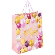 Пакет бумажный подарочный 26x13x32 см, ЗОЛОТАЯ СКАЗКА «Happy Birthday», фольга, розовый, 608238