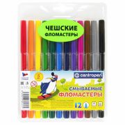 Фломастеры Centropen «Washable», 12цв., смываемые, блистер