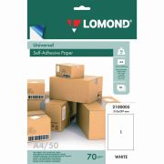 Бумага самоклеящаяся А4 50л. Lomond, белая, неделенная, 70г/м2