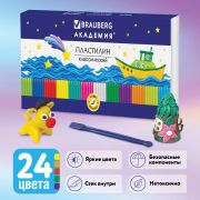 Пластилин классический BRAUBERG «АКАДЕМИЯ», 24 цвета, 480 г, со стеком, ВЫСШЕЕ КАЧЕСТВО, 105899