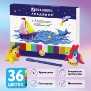 Пластилин классический BRAUBERG «АКАДЕМИЯ», 36 цветов, 720 г, со стеком, ВЫСШЕЕ КАЧЕСТВО, 105901.