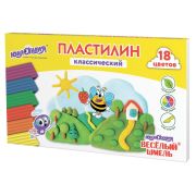 Пластилин классический ЮНЛАНДИЯ «ВЕСЁЛЫЙ ШМЕЛЬ», 18 цветов, 360 грамм, стек, ВЫСШЕЕ КАЧЕСТВО, 106432