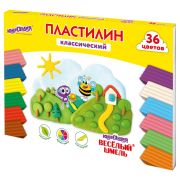 Пластилин классический ЮНЛАНДИЯ «ВЕСЁЛЫЙ ШМЕЛЬ», 36 цветов, 720 грамм, СО СТЕКОМ, ВЫСШЕЕ КАЧЕСТВО, 106434