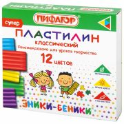 Пластилин классический ПИФАГОР «ЭНИКИ-БЕНИКИ СУПЕР», 12 цветов, 120 г, стек, 106505