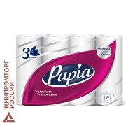 Полотенца бумажные в рулонах Papia, 3-слойные, тиснение, белые, 1/2 листа, 4шт.